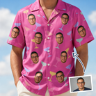 Man wearing Men's Prosecco Pizzazz Custom Face Hawaiian Shirt — custom faces printed all-over
