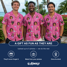 Friends in matching Men's Prosecco Pizzazz Custom Face Hawaiian Shirt — a group gift photo