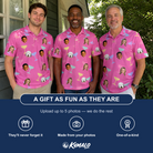 Friends in matching Men's Prosecco Pizzazz Custom Face Polo Shirt — a group gift photo