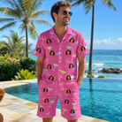 Real-life photo of someone wearing Men's Prosecco Pizzazz Custom Face Shirt & Shorts Set — custom faces printed all-over