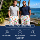 Friends in matching Men's Strobe Sweethearts Custom Face Beach Shorts — a group gift photo