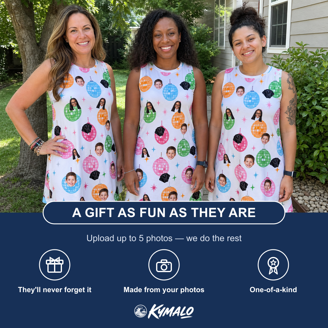Friends in matching Women's Strobe Sweethearts Custom Face Tank Dress — a group gift photo