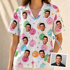 Woman wearing Women's Strobe Sweethearts Custom Face Hawaiian Shirt — custom faces printed all-over