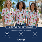 Friends in matching Women's Strobe Sweethearts Custom Face Hawaiian Shirt — a group gift photo