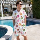 Real-life photo of someone wearing Men's Strobe Sweethearts Custom Face Shirt & Shorts Set — custom faces printed all-over