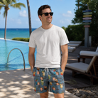 Real-life photo of someone wearing Men's Agave Affair Custom Face Beach Shorts — custom faces printed all-over