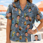 Woman wearing Women's Agave Affair Custom Face Hawaiian Shirt — custom faces printed all-over