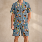 Model wearing Men's Agave Affair Custom Face Shirt & Shorts Set printed with kids' faces