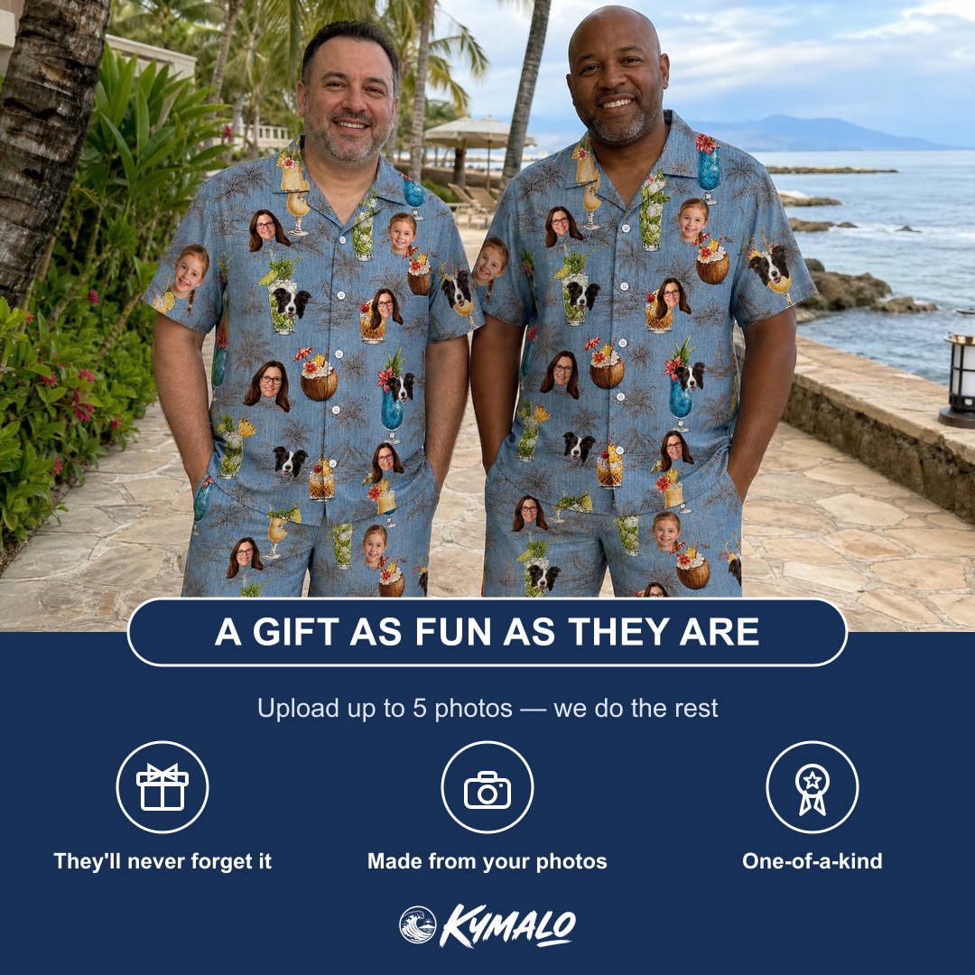 Friends in matching Men's Agave Affair Custom Face Shirt & Shorts Set — a group gift photo