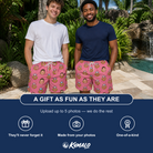 Friends in matching Men's Jewel Jitters Custom Face Beach Shorts — a group gift photo