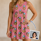 Woman wearing Women's Jewel Jitters Custom Face Tank Dress — custom faces printed all-over