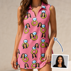 Woman wearing Women's Jewel Jitters Custom Face V-Neck Dress — custom faces printed all-over