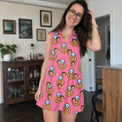 Real-life photo of someone wearing Women's Jewel Jitters Custom Face V-Neck Dress — custom faces printed all-over