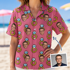 Woman wearing Women's Jewel Jitters Custom Face Hawaiian Shirt — custom faces printed all-over
