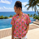 Real-life photo of someone wearing Women's Jewel Jitters Custom Face Hawaiian Shirt — custom faces printed all-over