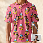 Man wearing Men's Jewel Jitters Custom Face Polo Shirt — custom faces printed all-over