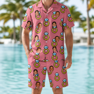 Model wearing Men's Jewel Jitters Custom Face Shirt & Shorts Set printed with kids' faces