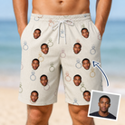 Man wearing Men's Brilliant Bachelorette Custom Face Beach Shorts — custom faces printed all-over