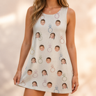 Model wearing Women's Brilliant Bachelorette Custom Face Tank Dress printed with kids' faces
