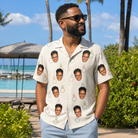 Real-life photo of someone wearing Men's Brilliant Bachelorette Custom Face Hawaiian Shirt — custom faces printed all-over