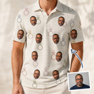 Man wearing Men's Brilliant Bachelorette Custom Face Polo Shirt — custom faces printed all-over