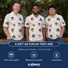 Friends in matching Men's Brilliant Bachelorette Custom Face Polo Shirt — a group gift photo