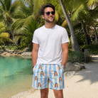 Real-life photo of someone wearing Men's Clink Wink Custom Face Beach Shorts — custom faces printed all-over