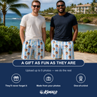 Friends in matching Men's Clink Wink Custom Face Beach Shorts — a group gift photo