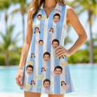 Model wearing Women's Clink Wink Custom Face V-Neck Dress printed with kids' faces