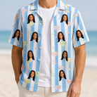Man wearing Men's Clink Wink Custom Face Hawaiian Shirt open over a white tee