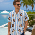 Real-life photo of someone wearing Men's Clink Wink Custom Face Hawaiian Shirt — custom faces printed all-over