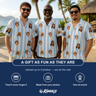Friends in matching Men's Clink Wink Custom Face Hawaiian Shirt — a group gift photo
