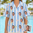 Woman wearing Women's Clink Wink Custom Face Hawaiian Shirt — custom faces printed all-over