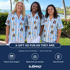 Friends in matching Women's Clink Wink Custom Face Hawaiian Shirt — a group gift photo