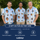 Friends in matching Men's Clink Wink Custom Face Polo Shirt — a group gift photo