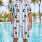 Model wearing Men's Clink Wink Custom Face Shirt & Shorts Set printed with kids' faces