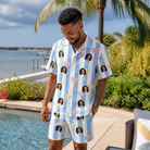 Real-life photo of someone wearing Men's Clink Wink Custom Face Shirt & Shorts Set — custom faces printed all-over