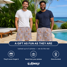 Friends in matching Men's Diamond Dares Custom Face Beach Shorts — a group gift photo