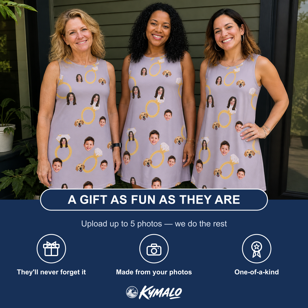 Friends in matching Women's Diamond Dares Custom Face Tank Dress — a group gift photo