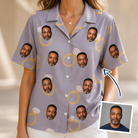 Woman wearing Women's Diamond Dares Custom Face Hawaiian Shirt — custom faces printed all-over