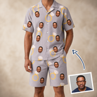 Man wearing Men's Diamond Dares Custom Face Shirt & Shorts Set — custom faces printed all-over