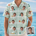 Man wearing Men's Aisle Antics Custom Face Hawaiian Shirt — custom faces printed all-over