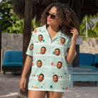 Real-life photo of someone wearing Women's Aisle Antics Custom Face Hawaiian Shirt — custom faces printed all-over