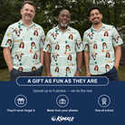 Friends in matching Men's Aisle Antics Custom Face Polo Shirt — a group gift photo