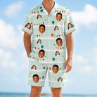Model wearing Men's Aisle Antics Custom Face Shirt & Shorts Set printed with kids' faces