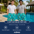 Friends in matching Men's Daiquiri Darlings Custom Face Beach Shorts — a group gift photo