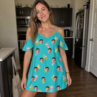 Real-life photo of someone wearing Women's Daiquiri Darlings Custom Face Off-Shoulder Dress — custom faces printed all-over