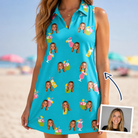 Woman wearing Women's Daiquiri Darlings Custom Face V-Neck Dress — custom faces printed all-over