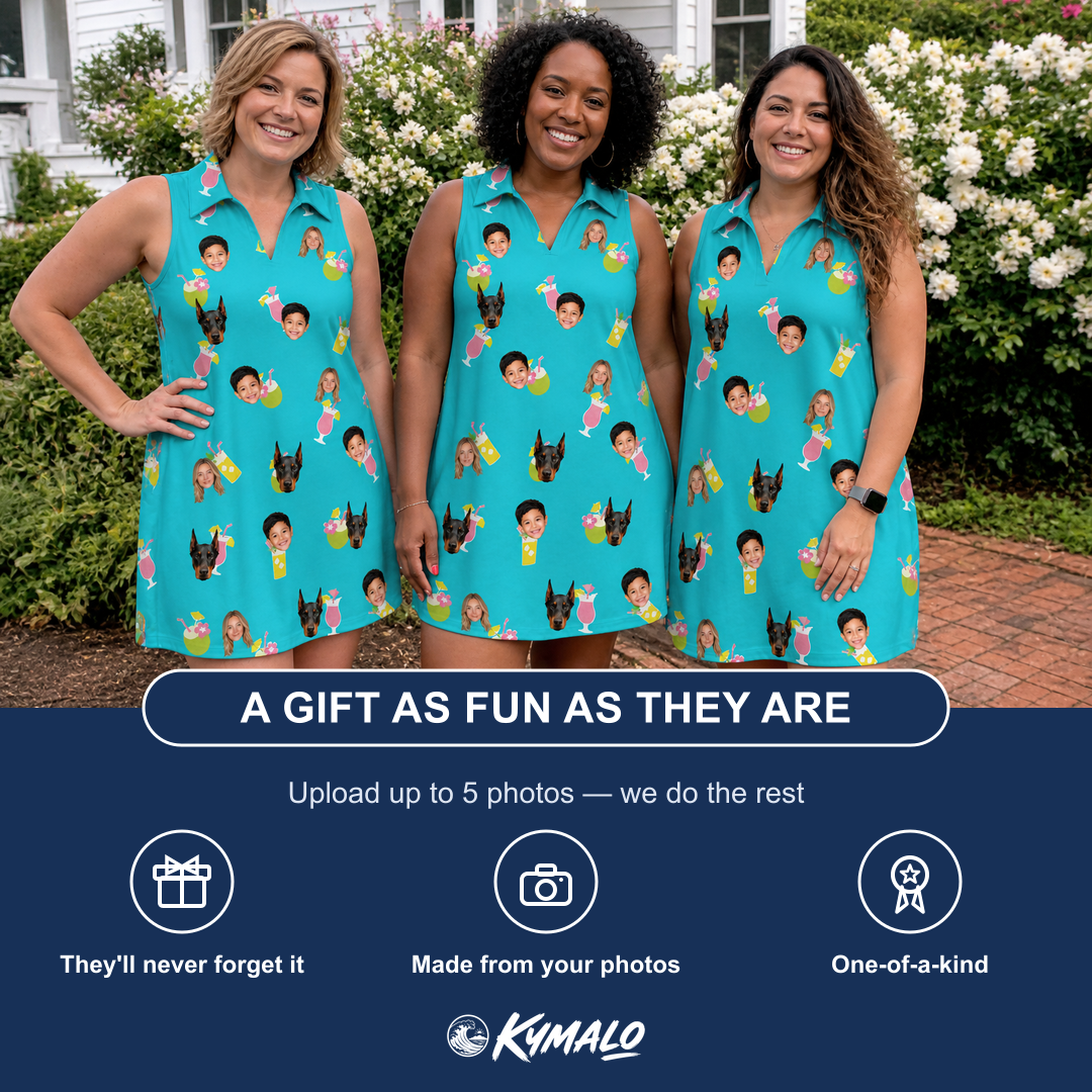 Friends in matching Women's Daiquiri Darlings Custom Face V-Neck Dress — a group gift photo