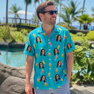 Real-life photo of someone wearing Men's Daiquiri Darlings Custom Face Hawaiian Shirt — custom faces printed all-over